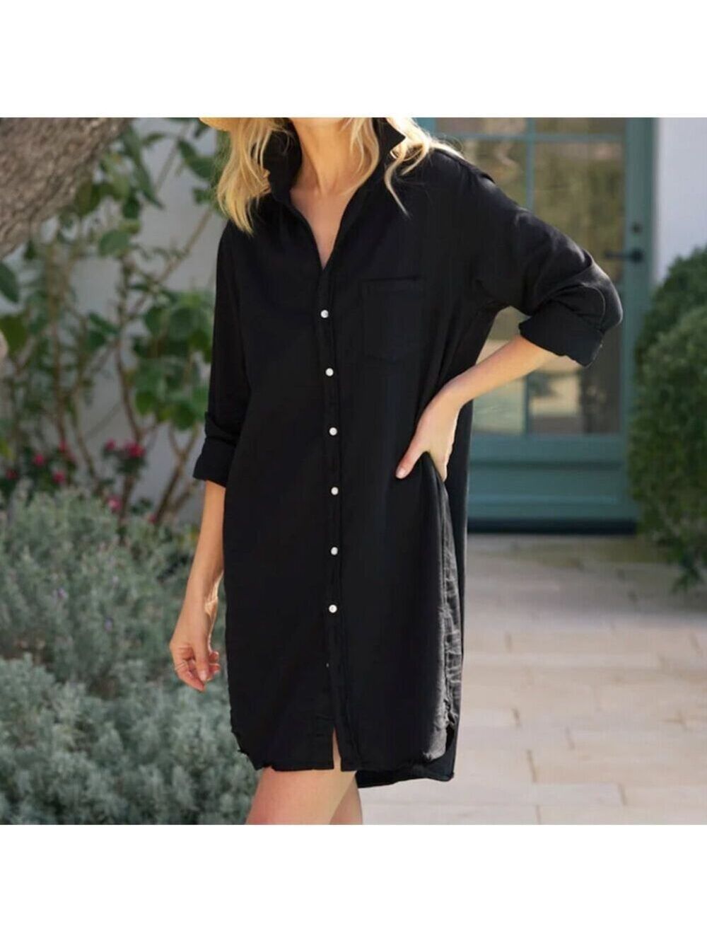 Maeve The Bennet Shirt Dress Black Tunic Buttondown Oversized Tunic Mini M